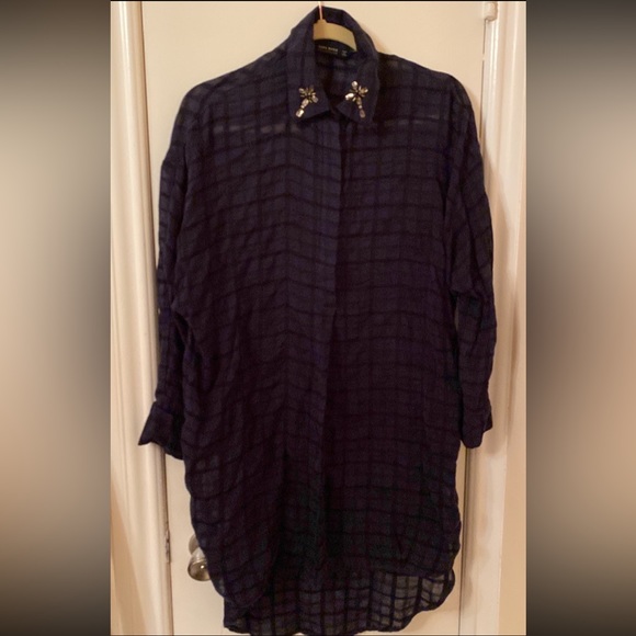 Zara Dark Long Blue button down Shirts XS - Picture 1 of 3